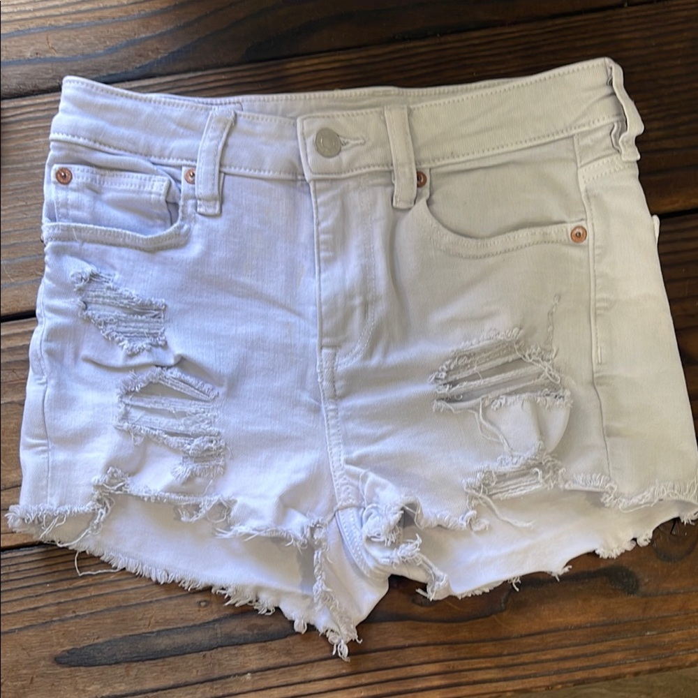 American Eagle Outfitters White Distressed Jean Shorts
